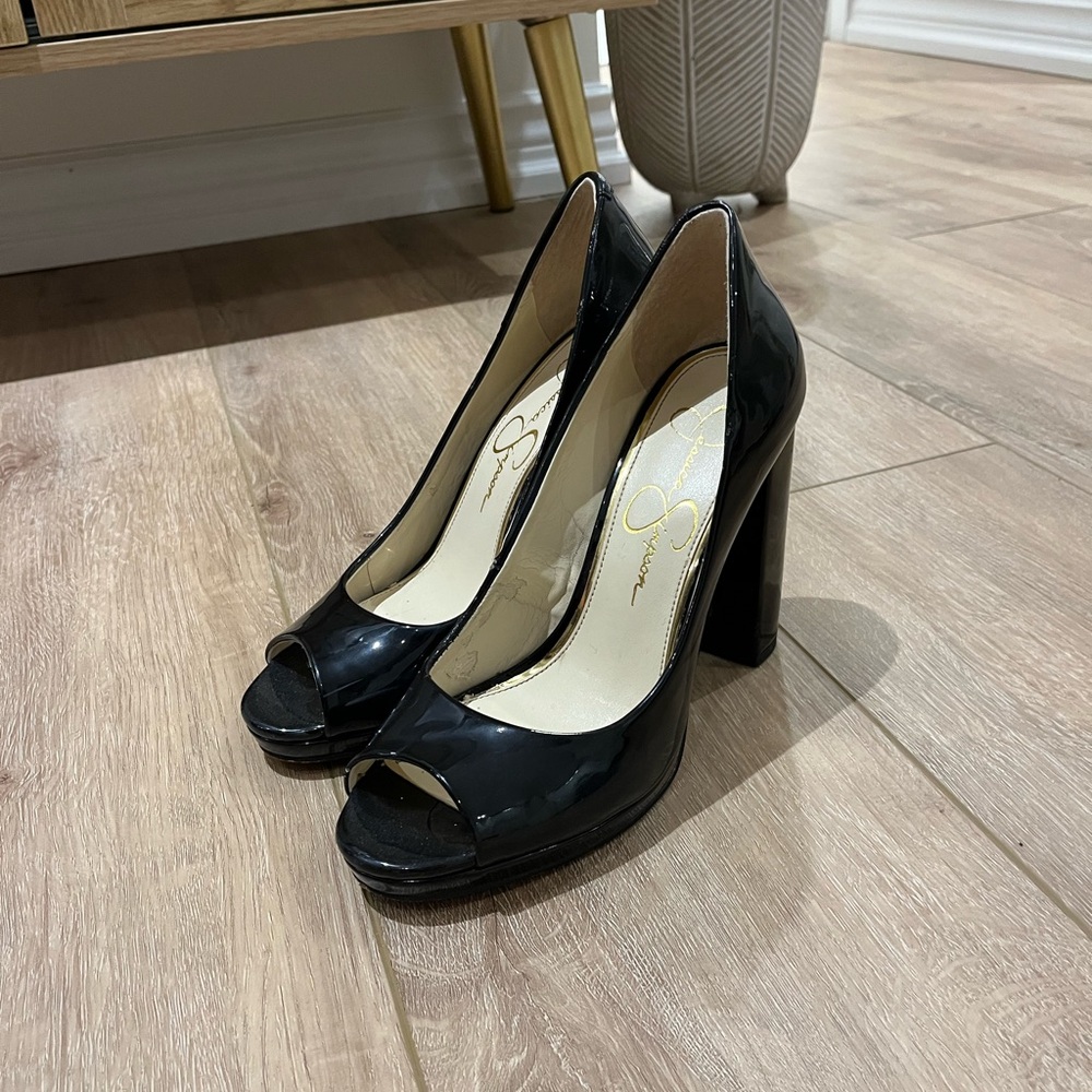 Patent Elegant Black Peep-Toe Heels